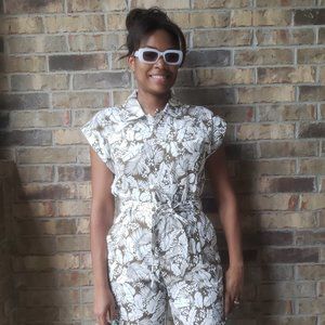 Brown Leaf Print Romper